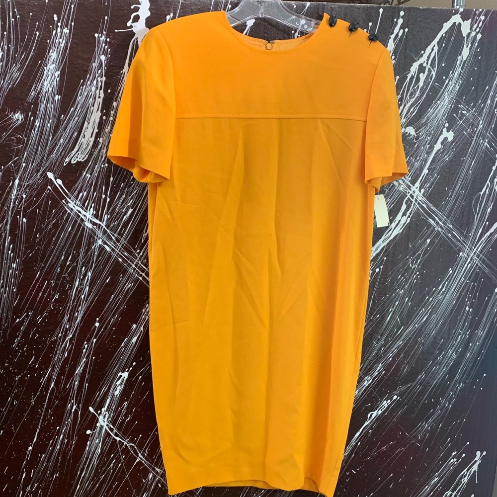 Liz Claiborne Petite Orange Shift Dress Short Sleeve Button Shoulder Sz 2P